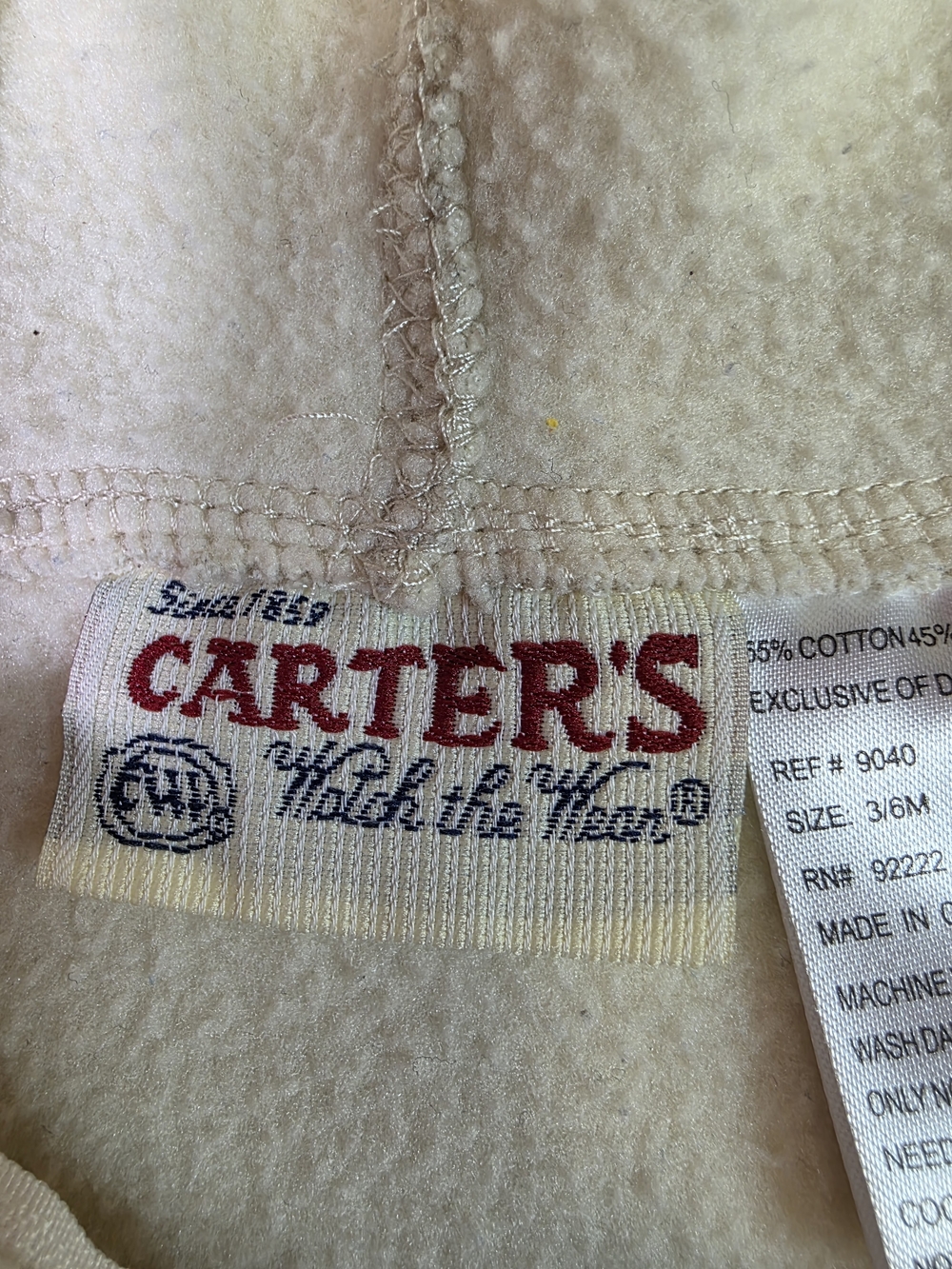 Vintage Carter’s Baby Hoodie Jacket 3-6M Cream Zip Y2K Logo - Picture 7 of 8